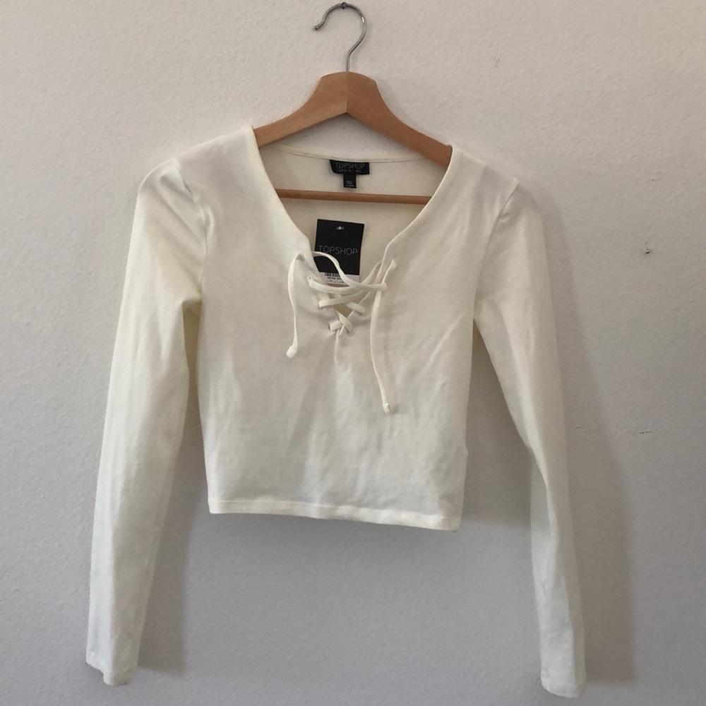 Topshop Cream Longsleeve Tight Fitting Crop Top